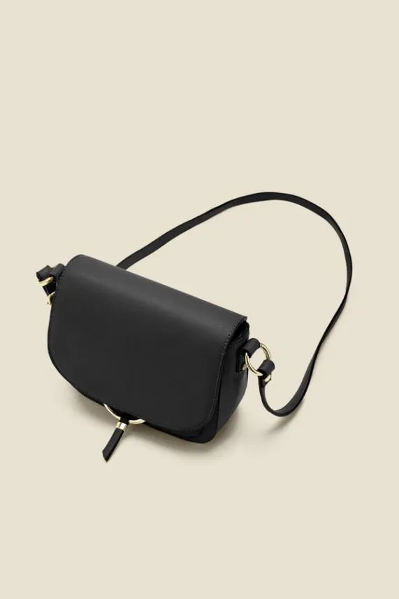 Sosandar Black Faux Leather Hoop Clasp Cross Body Bag Black Women Bags and Belts
