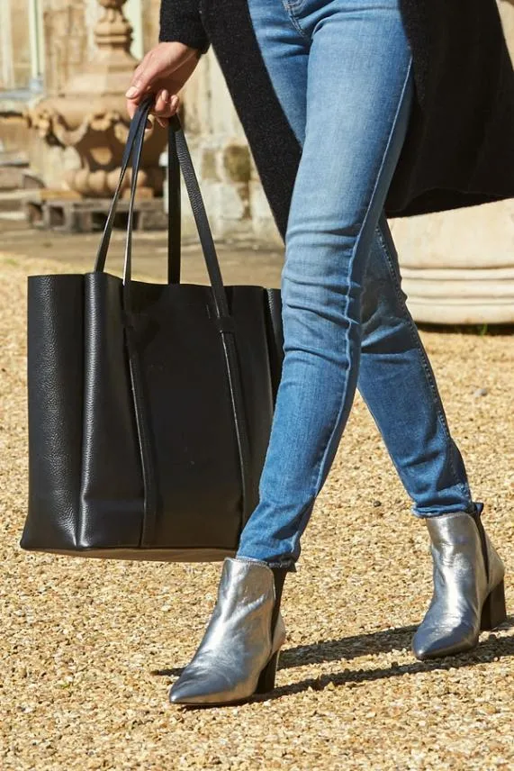 Sosandar Black Premium Leather Tote Bag Black Women Bags and Belts