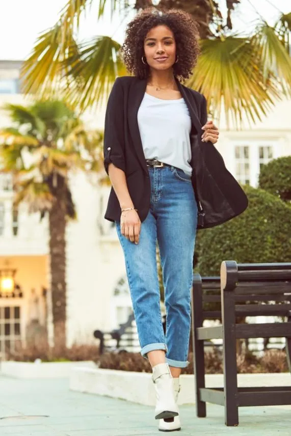 Sosandar Black Relaxed Fit Blazer Black Women Jackets and Coats