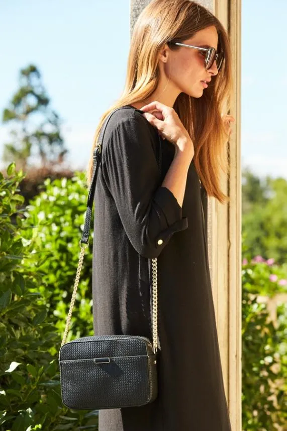 Sosandar Black Woven Faux Leather Shoulder Bag Black Women Bags and Belts