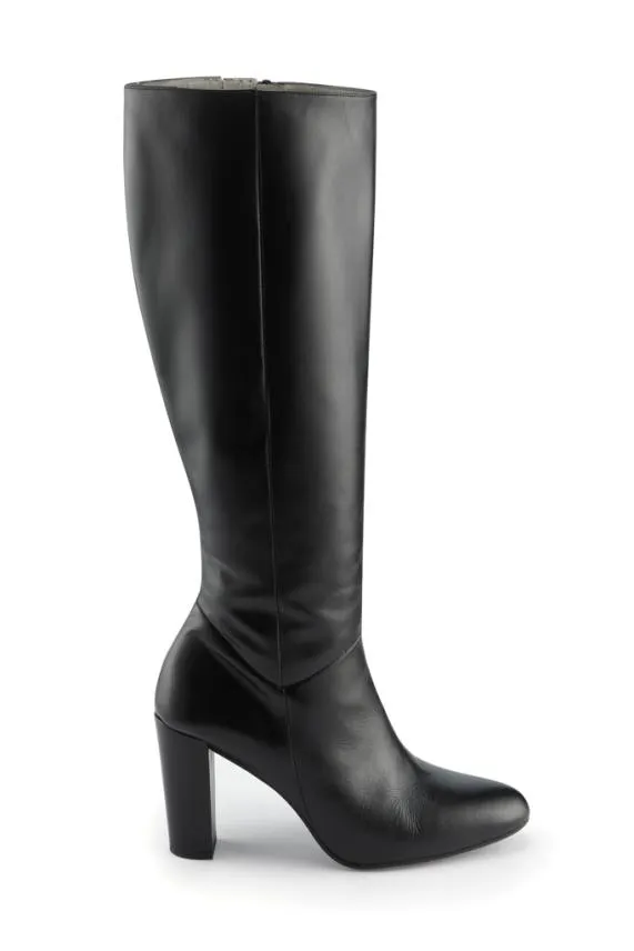 Sosandar Blake Black Leather Zip Knee High Boot Black Women Boots