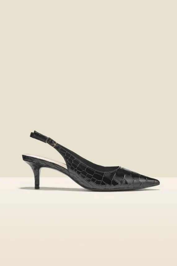 Sosandar Gigi Black Croc Leather Court Shoe Black Women Mid Heels
