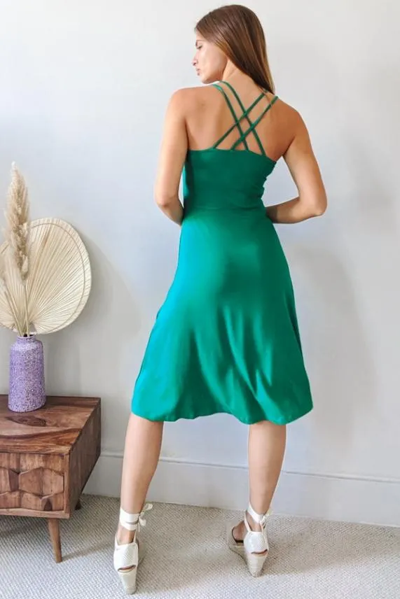 Sosandar Green Cross Back Premium Jersey Midi Dress Green Women Dresses