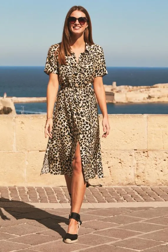Sosandar Leopard Print Midi Shirt Dress Women Dresses