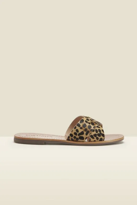 Sosandar Lisbon Leopard Pony Cross Strap Mule Flat Sandal Women Sandals and Flip Flops
