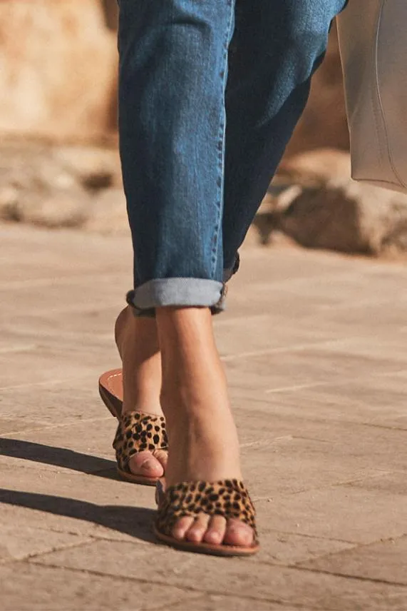 Sosandar Lisbon Leopard Pony Cross Strap Mule Flat Sandal Women Sandals and Flip Flops