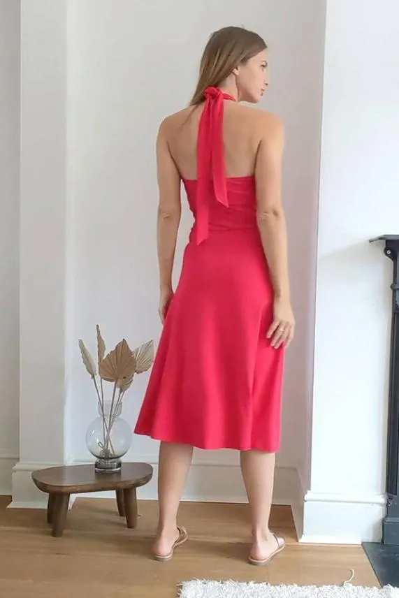 Sosandar Red Cross Front Halterneck Super Soft Jersey Dress Red Women Dresses