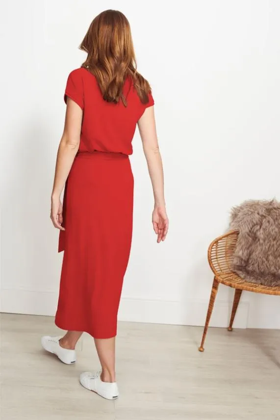 Sosandar Red Super Soft Premium Jersey Midi Dress Red Women Dresses