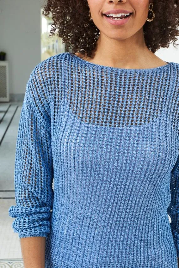 Sosandar Sky Blue Metallic Open Knit Jumper Sky Blue Women Knitwear