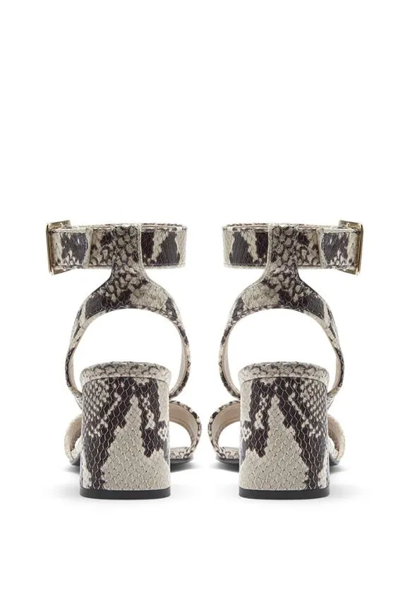 Sosandar Snake Print Block Heel Leather Sandal Women Sandals and Flip Flops