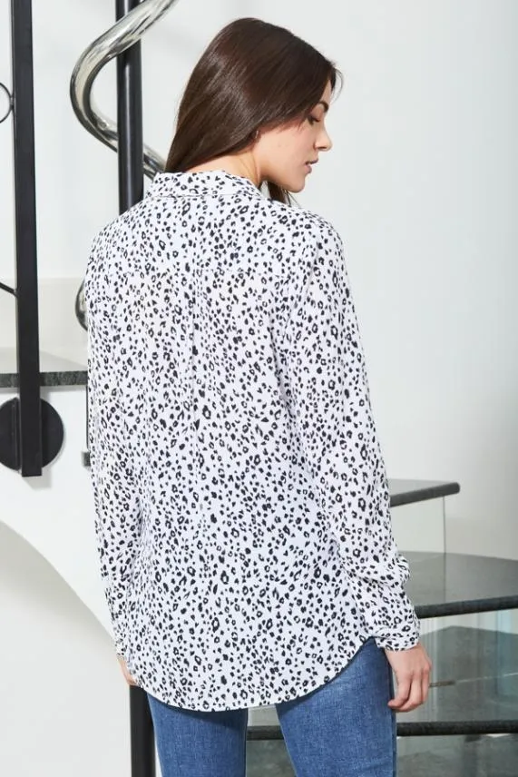 Sosandar White and Black Animal Print Longline Shirt White Black Women Tops