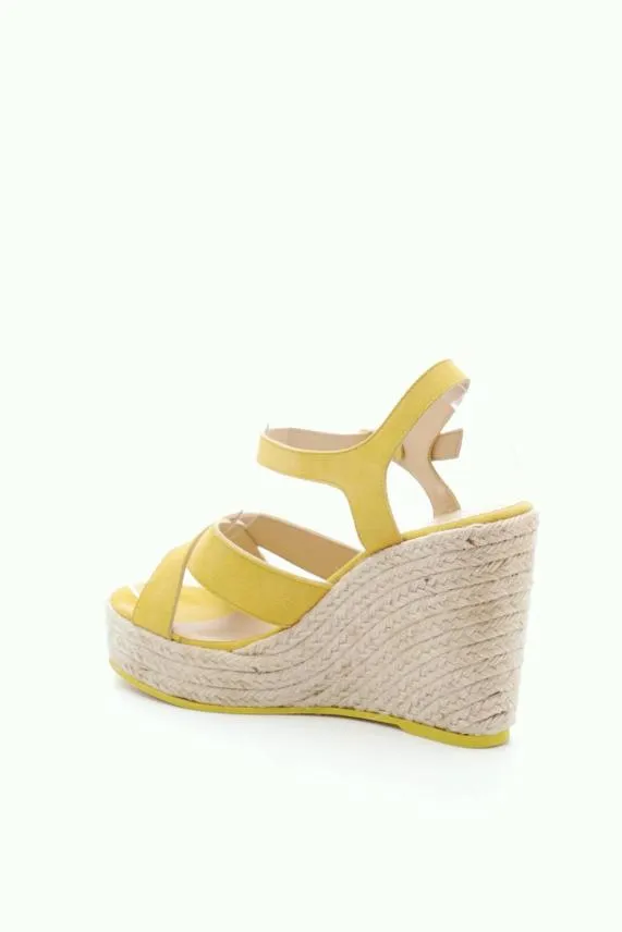 Sosandar Yellow Havana Suede Espadrille Wedges Women Sandals and Flip Flops