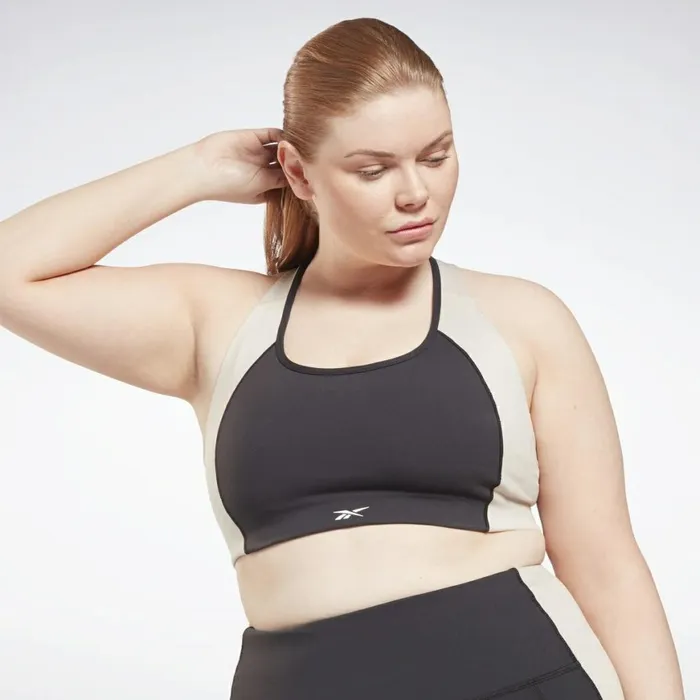 Sports Bras Womens Reebok Lux Racer Padded Colorblock Sports Bra Plus Size Black Stucco