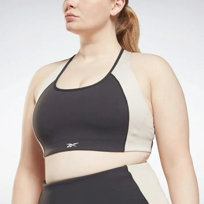 Sports Bras Womens Reebok Lux Racer Padded Colorblock Sports Bra Plus Size Black Stucco