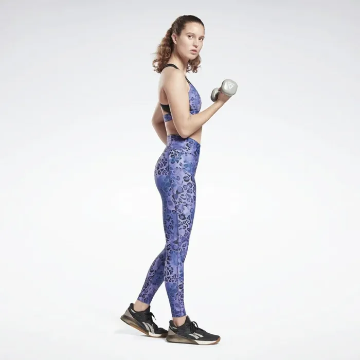 Sports Bras Womens Reebok Modern Safari Lux Racer Padded MediumImpact Sports Bra Vector Navy Hyper Purple