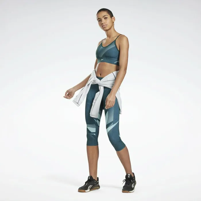 Sports Bras Womens Reebok MYT Printed Sports Bra Forest Green