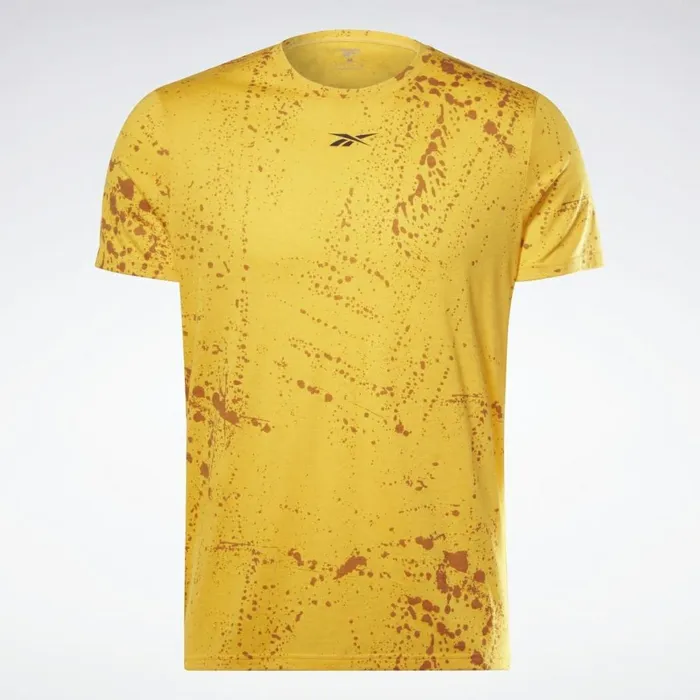 TShirts and Graphic Tees Mens Reebok Workout Ready Allover Print TShirt Semi Solar Gold