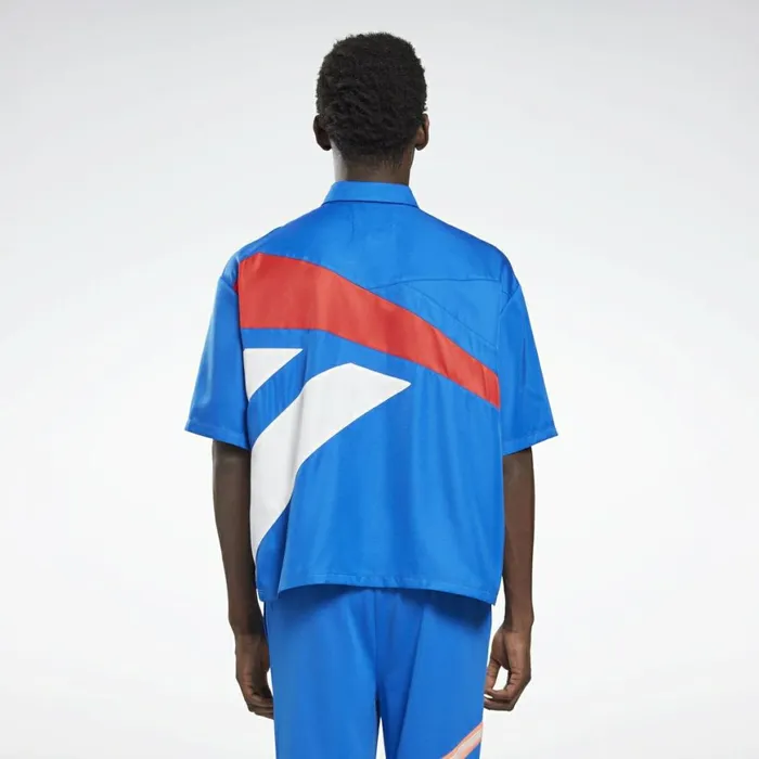 TShirts and Graphic Tees MensWomens Reebok By Pyer Moss Short Sleeve Cropped ButtonDown Shirt Vital Blue