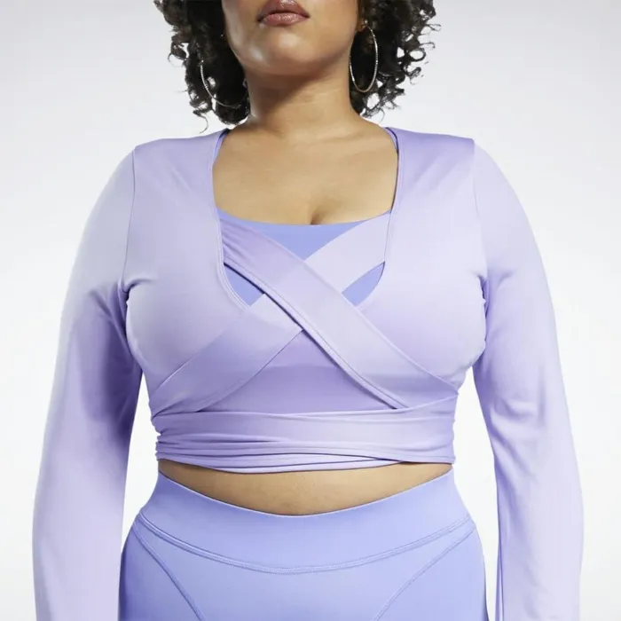 TShirts and Graphic Tees Womens Reebok Cardi B Long Sleeve Crop Top Plus Size Crisp Purple