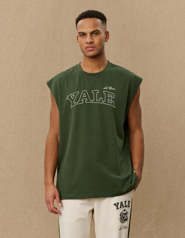 Tshirts Men Les Deux Yale Sleeveless TShirt 8211 Duffel Bag GreenIvory