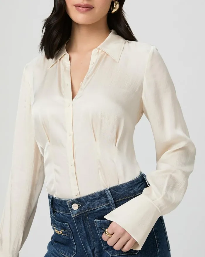 Tops and Blouses Women PAIGE Nelly Shirt 8211 Latte Foam Satin Tops and Blouses Women PAIGE Nelly Shirt 8211 Latte Foam Satin