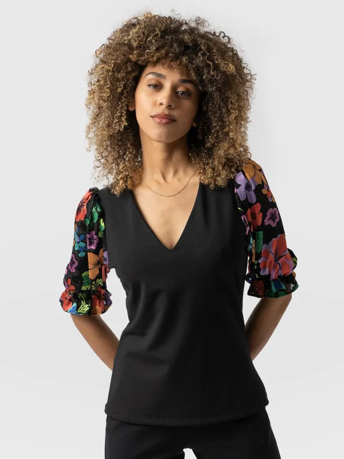 Tori Puff Sleeve Top 8211 Black Pop Floral Black Pop Floral Women Saint And Sofia Casual Tops