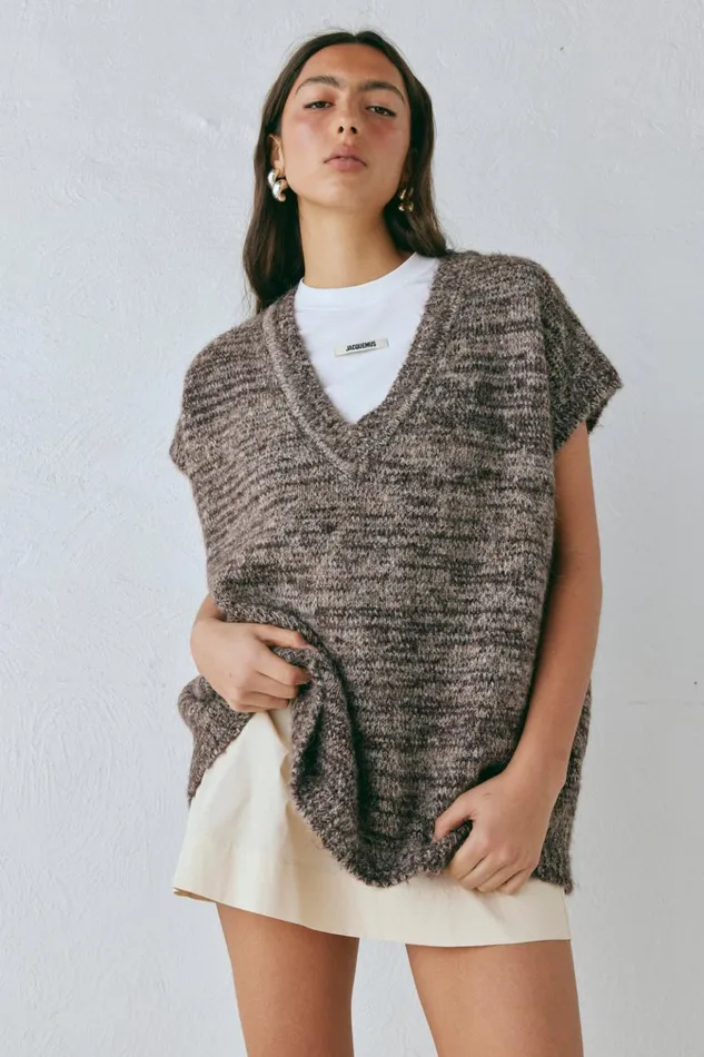 VRG GRL JumpersSweaters Anita Knit Tunic Vest Marle 8211 Women VRG GRL JumpersSweaters Anita Knit Tunic Vest Marle 8211 Women