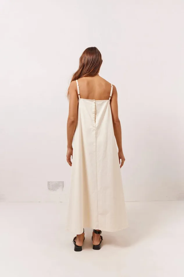 VRG GRL MidiMaxi Dresses Ruth Denim Midi Dress Cream 8211 Women VRG GRL MidiMaxi Dresses Ruth Denim Midi Dress Cream 8211 Women