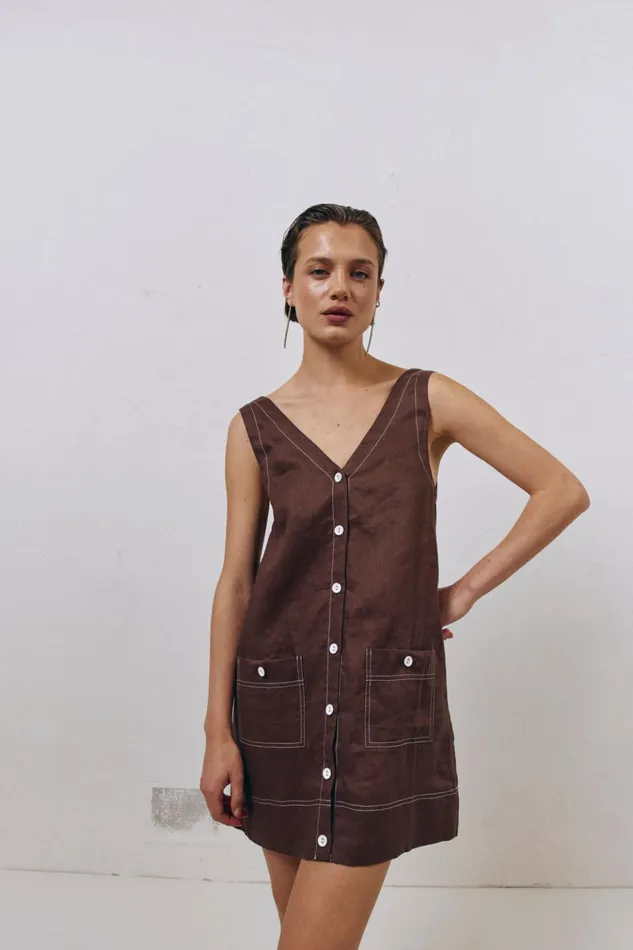 VRG GRL Mini Dresses Alice Linen Mini Dress Brown 8211 Women