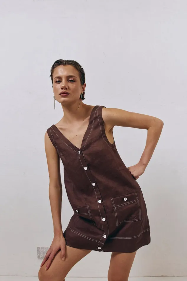 VRG GRL Mini Dresses Alice Linen Mini Dress Brown 8211 Women