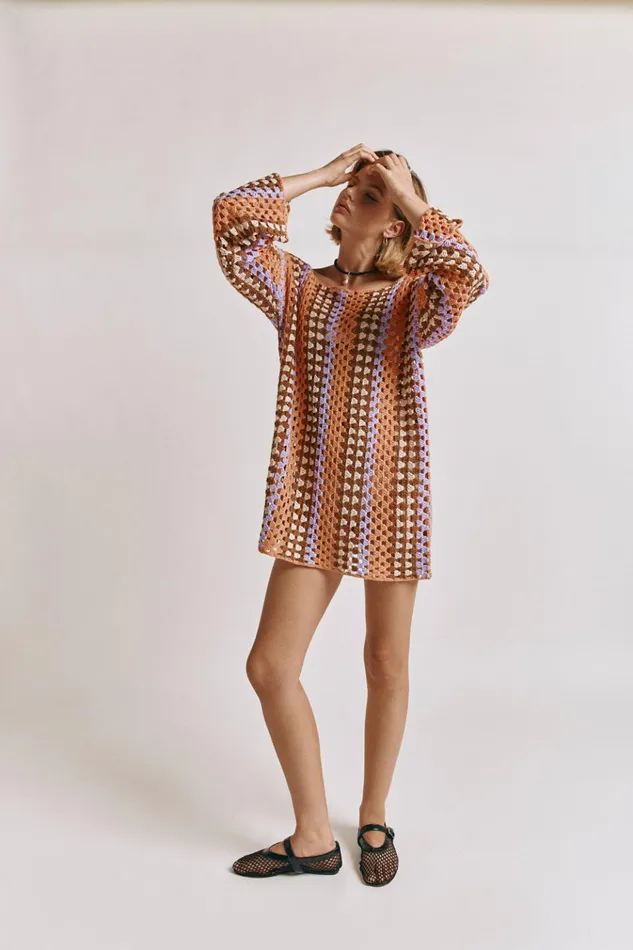 VRG GRL Mini Dresses Myra Crochet Mini Dress Apricot 8211 Women