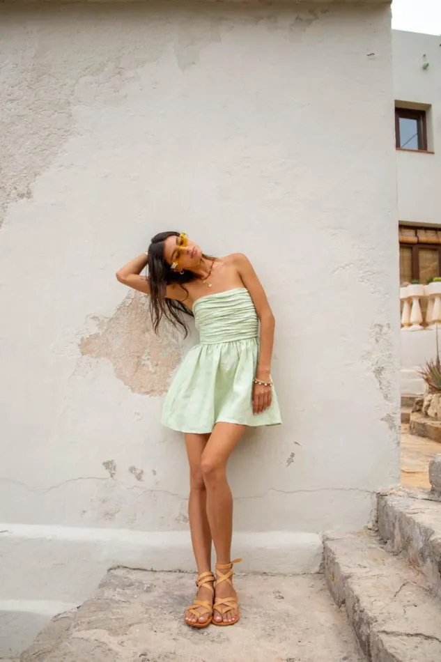VRG GRL Mini Dresses Saint Malo Linen Mini Dress Sage 8211 Women