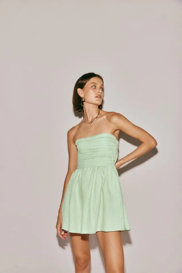 VRG GRL Mini Dresses Saint Malo Linen Mini Dress Sage 8211 Women