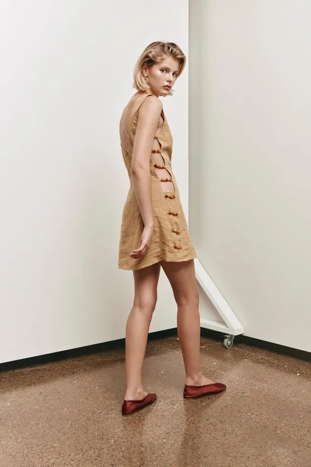 VRG GRL Mini Dresses Tia Linen Mini Dress Ochre 8211 Women