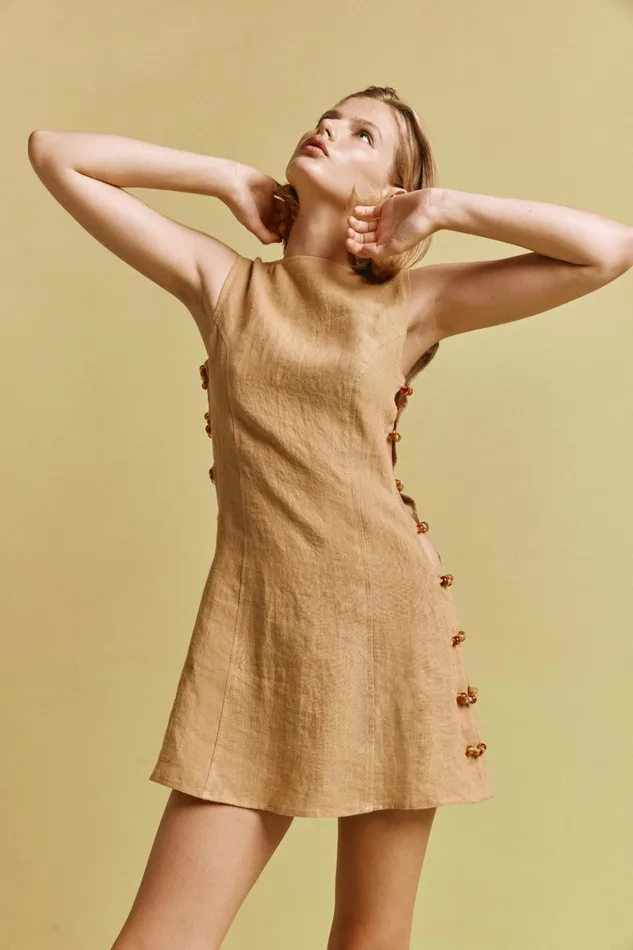 VRG GRL Mini Dresses Tia Linen Mini Dress Ochre 8211 Women