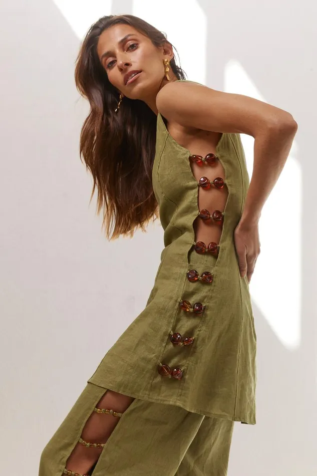 VRG GRL Mini Dresses Tia Linen Mini Dress Olive 8211 Women
