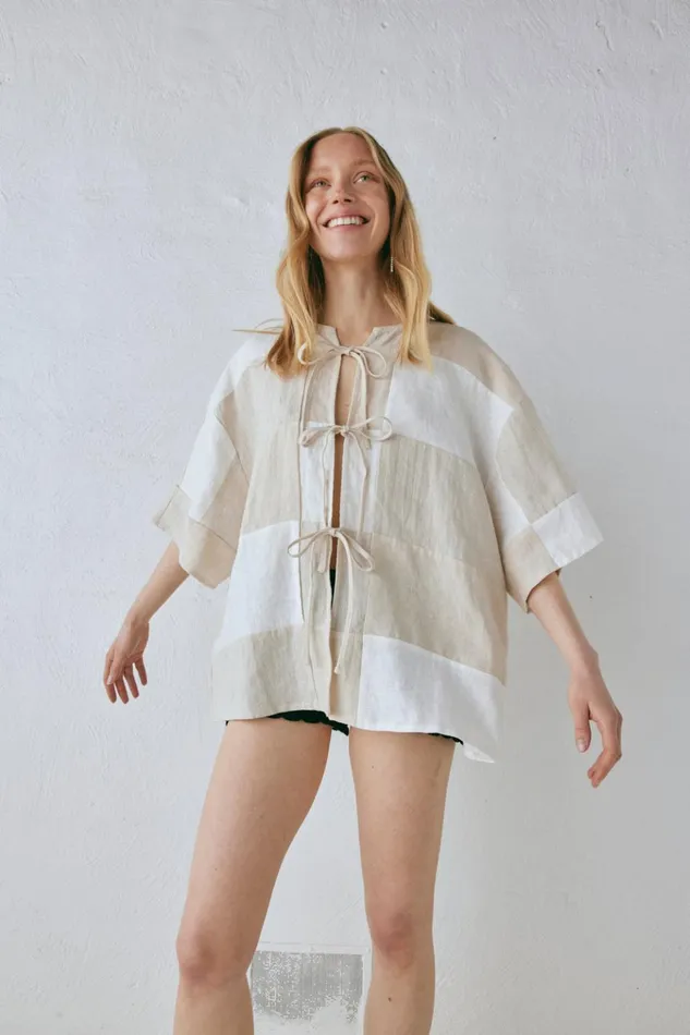 VRG GRL Shirts Naomi Linen Smock Top Natural 8211 Women VRG GRL Shirts Naomi Linen Smock Top Natural 8211 Women