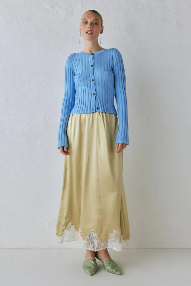 VRG GRL Skirts Aisla Satin Midi Skirt Sage 8211 Women