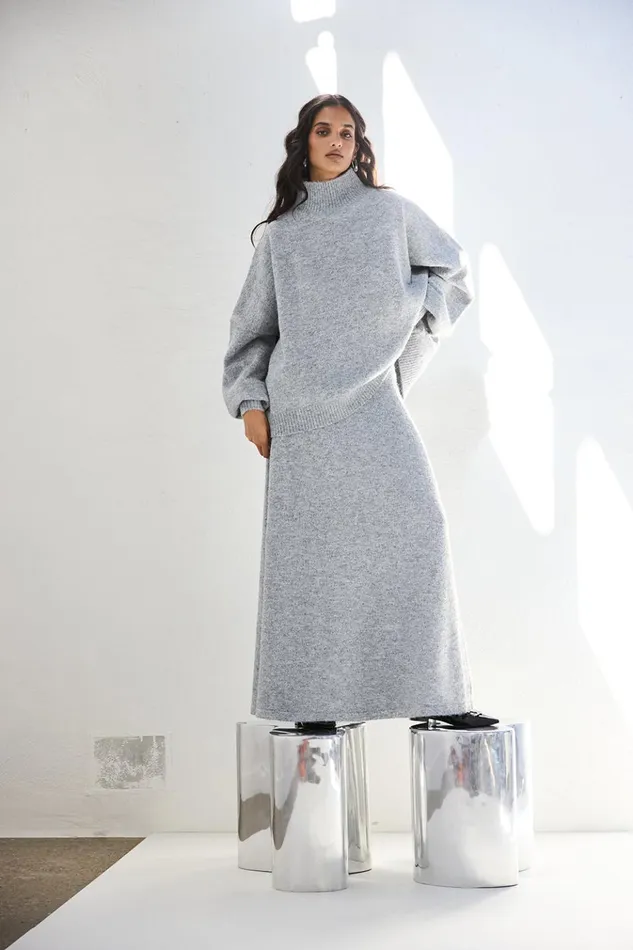 VRG GRL Skirts Lya Knit Maxi Skirt Grey Marle 8211 Women VRG GRL Skirts Lya Knit Maxi Skirt Grey Marle 8211 Women