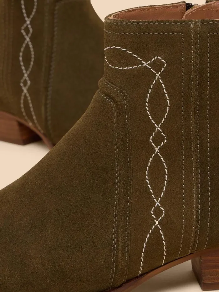 White Stuff BOOTS Cedar Suede Embroidered Boot Khaki Green 8211 Women White Stuff BOOTS Cedar Suede Embroidered Boot Khaki Green 8211 Women