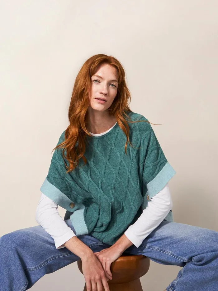 White Stuff KNITWEAR Fern Knitted Casual Poncho Mid Teal 8211 Women White Stuff KNITWEAR Fern Knitted Casual Poncho Mid Teal 8211 Women