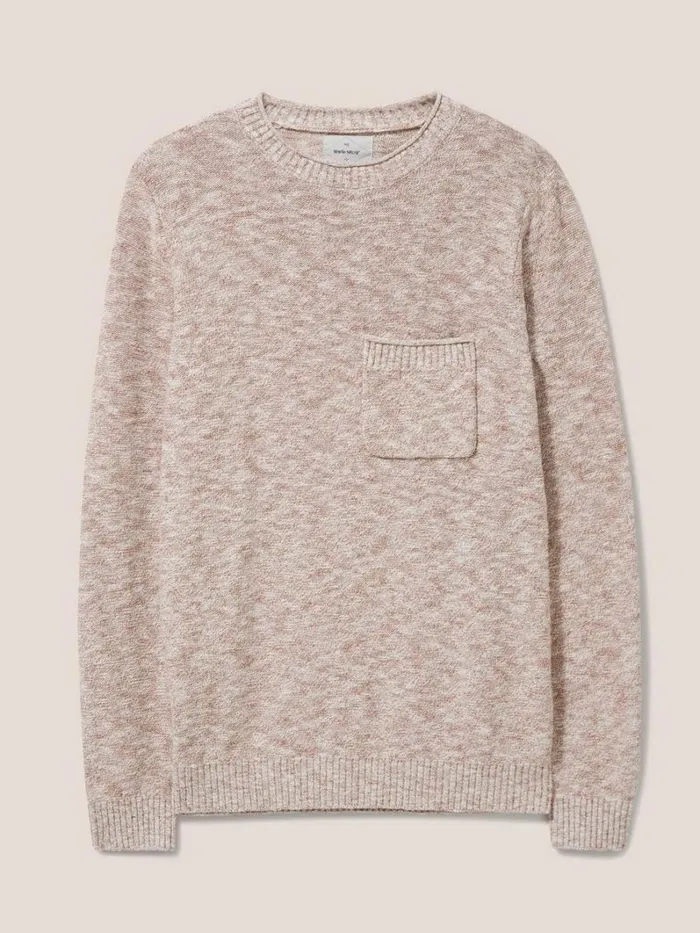 White Stuff KNITWEAR Grainger Pocket Crew Mid Brown 8211 Men White Stuff KNITWEAR Grainger Pocket Crew Mid Brown 8211 Men