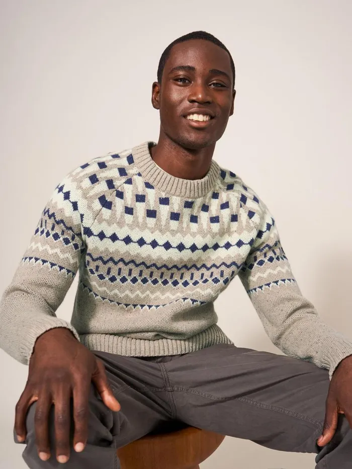 White Stuff KNITWEAR Nordic Yoke Fairisle Crew Dark Natural 8211 Men White Stuff KNITWEAR Nordic Yoke Fairisle Crew Dark Natural 8211 Men
