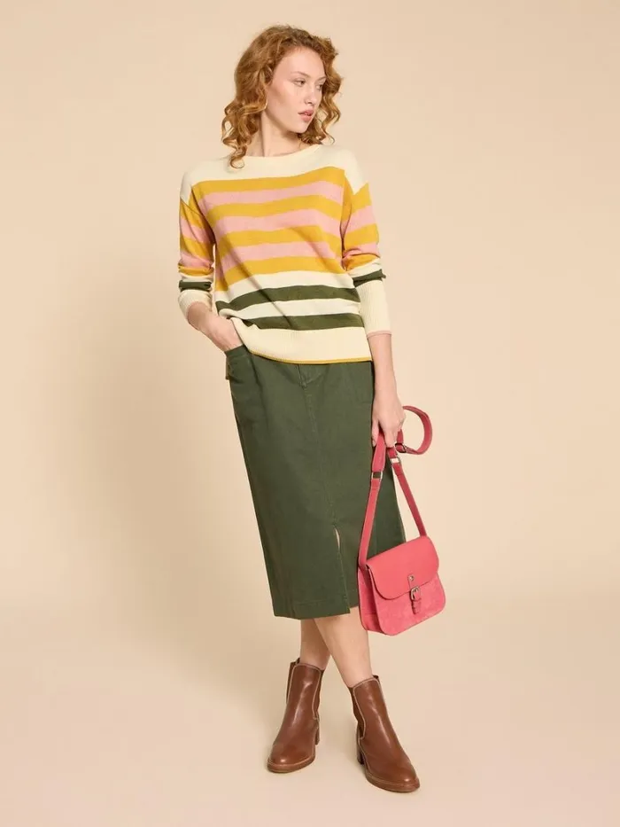 White Stuff KNITWEAR OLIVE STRIPE KNITTED JUMPER Natural Multi 8211 Women