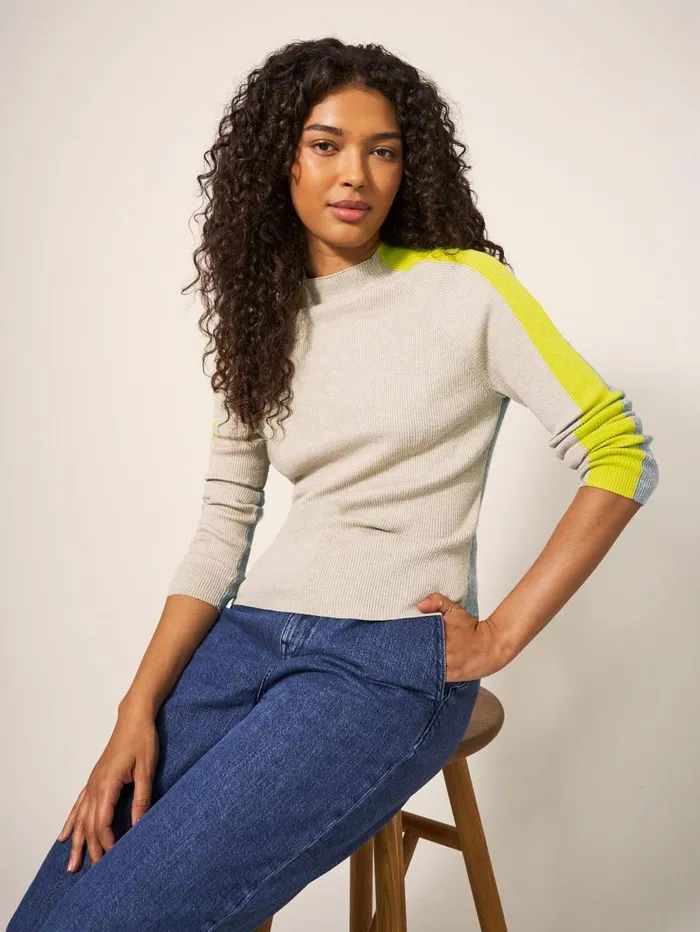 White Stuff KNITWEAR POP RIB HIGH NECK JUMPER Natural Multi 8211 Women White Stuff KNITWEAR POP RIB HIGH NECK JUMPER Natural Multi 8211 Women