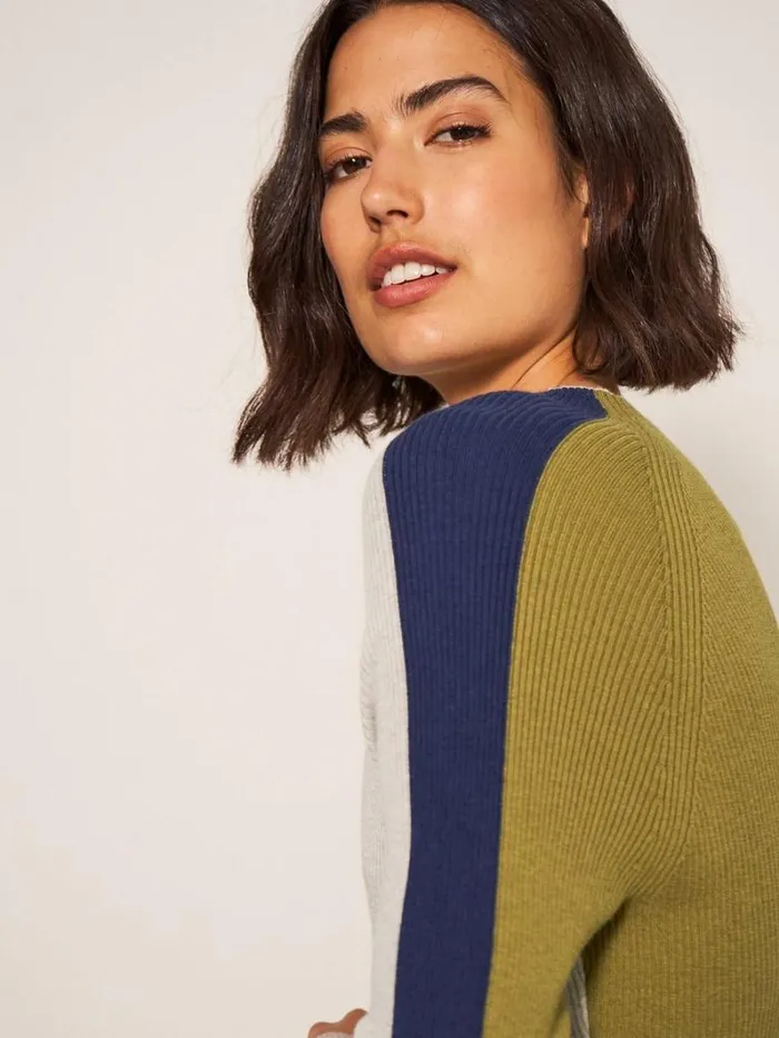 White Stuff KNITWEAR POP RIB LONG SLEEVE JUMPER Green Multi 8211 Women