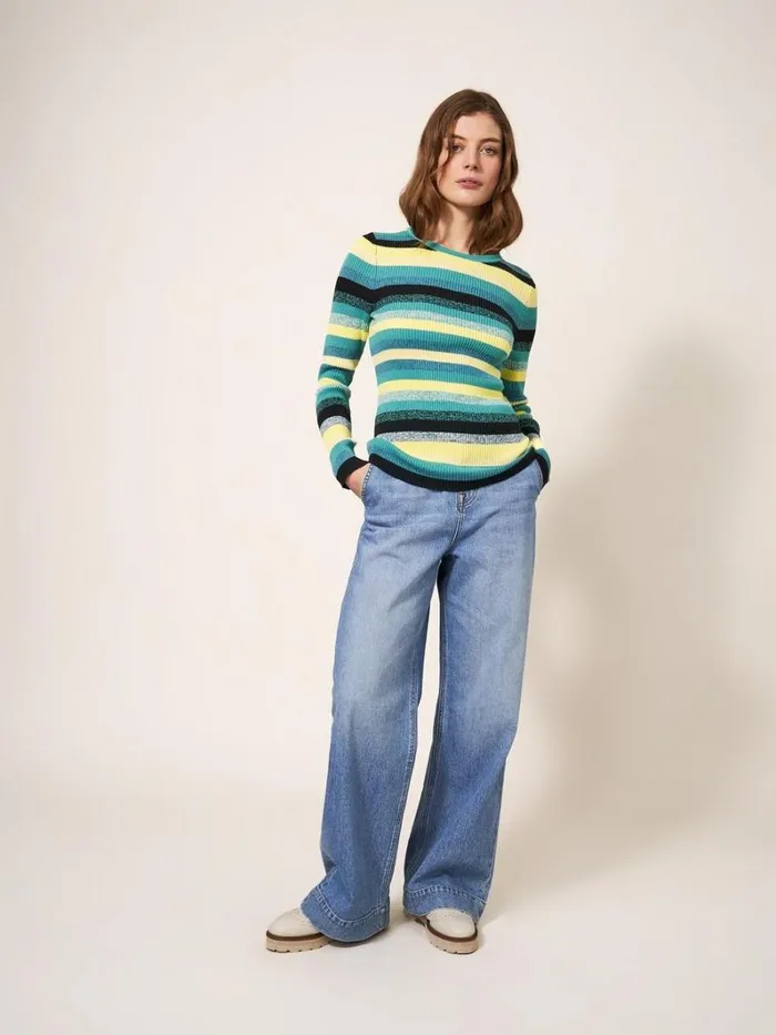White Stuff KNITWEAR RIBBED JUMPER Teal Multi 8211 Women