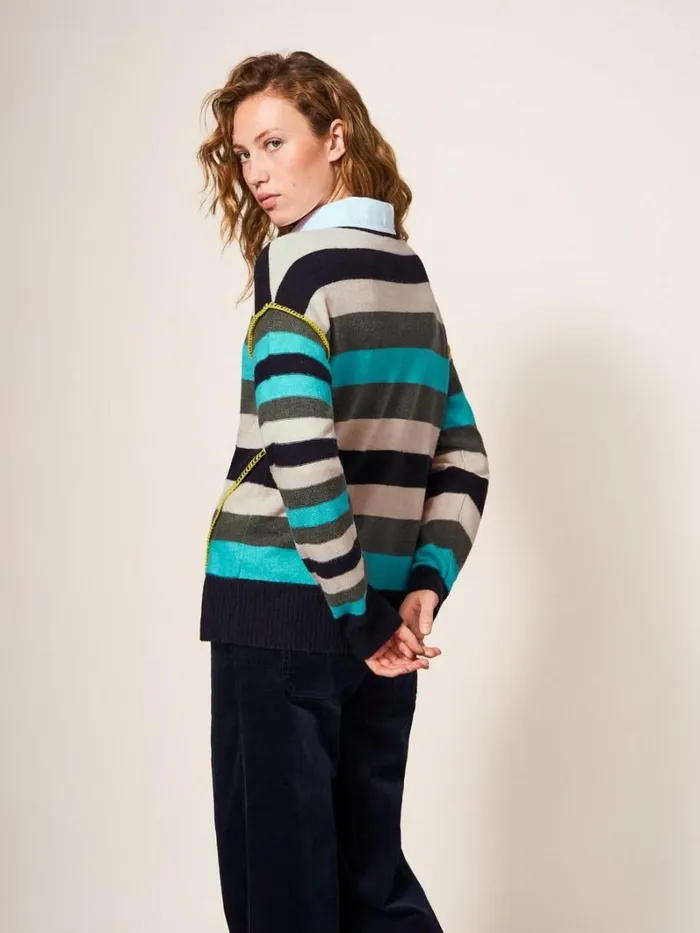 White Stuff KNITWEAR RIPPLE KNITTED CREW NECK JUMPER Blue Multi 8211 Women White Stuff KNITWEAR RIPPLE KNITTED CREW NECK JUMPER Blue Multi 8211 Women
