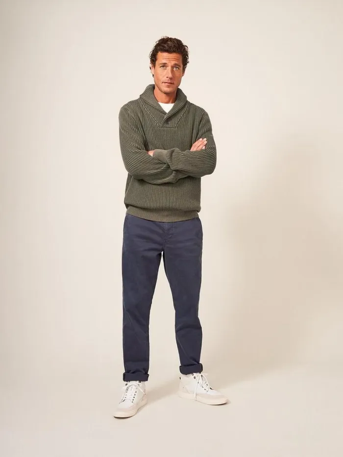 White Stuff KNITWEAR Shawl Neck Rib Jumper Dark Green 8211 Men