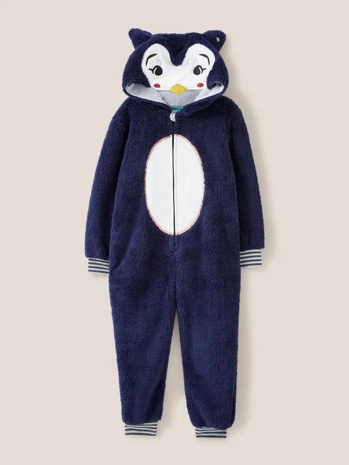 White Stuff PYJAMAS Penguin Onesie Chambray Blue 8211 Kids